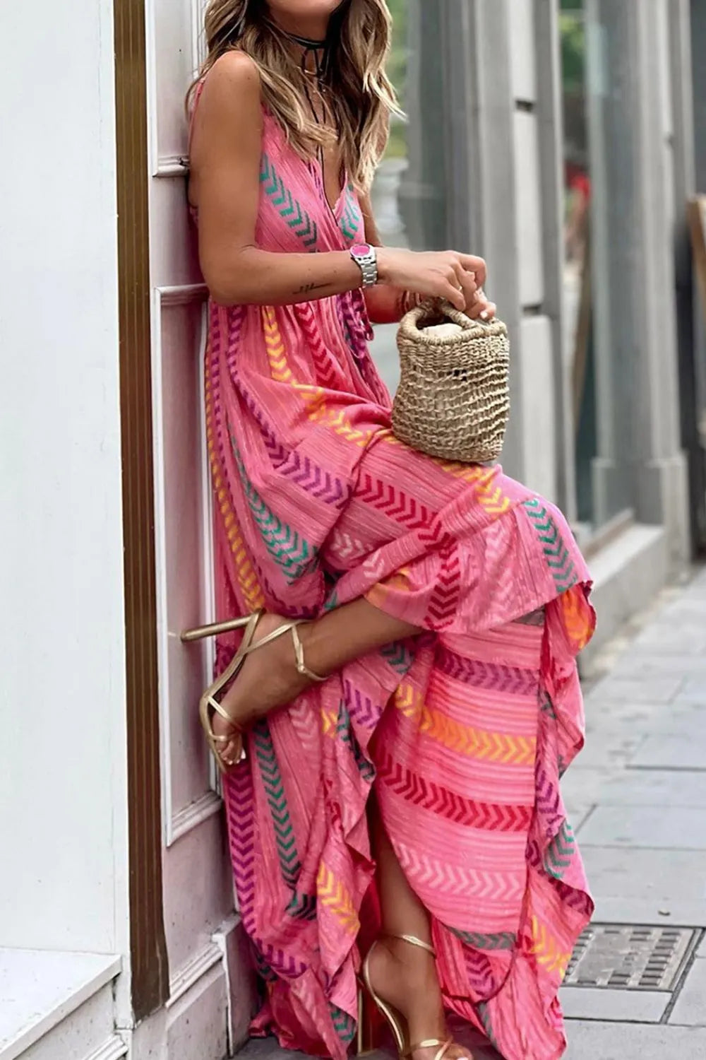 Printed Surplice Maxi Cami Dress - Maxi Dress by Trendsi | Available at Handbags Specialist Headquarter