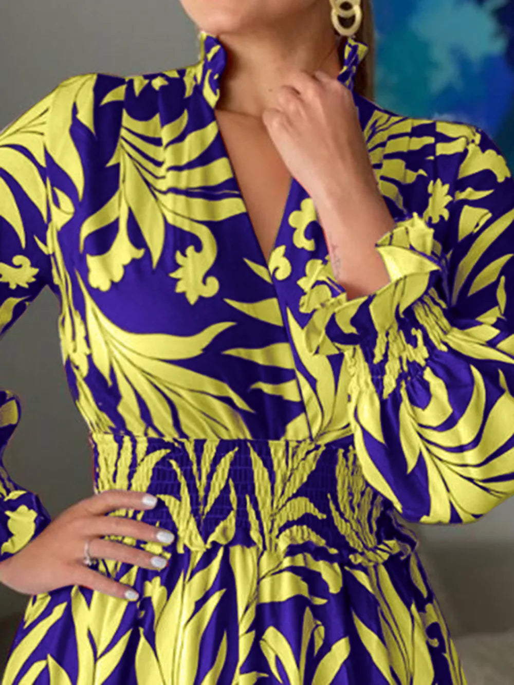 Printed Flounce Sleeve Maxi Dress - Maxi Dress by Trendsi | Available at Handbags Specialist Headquarter