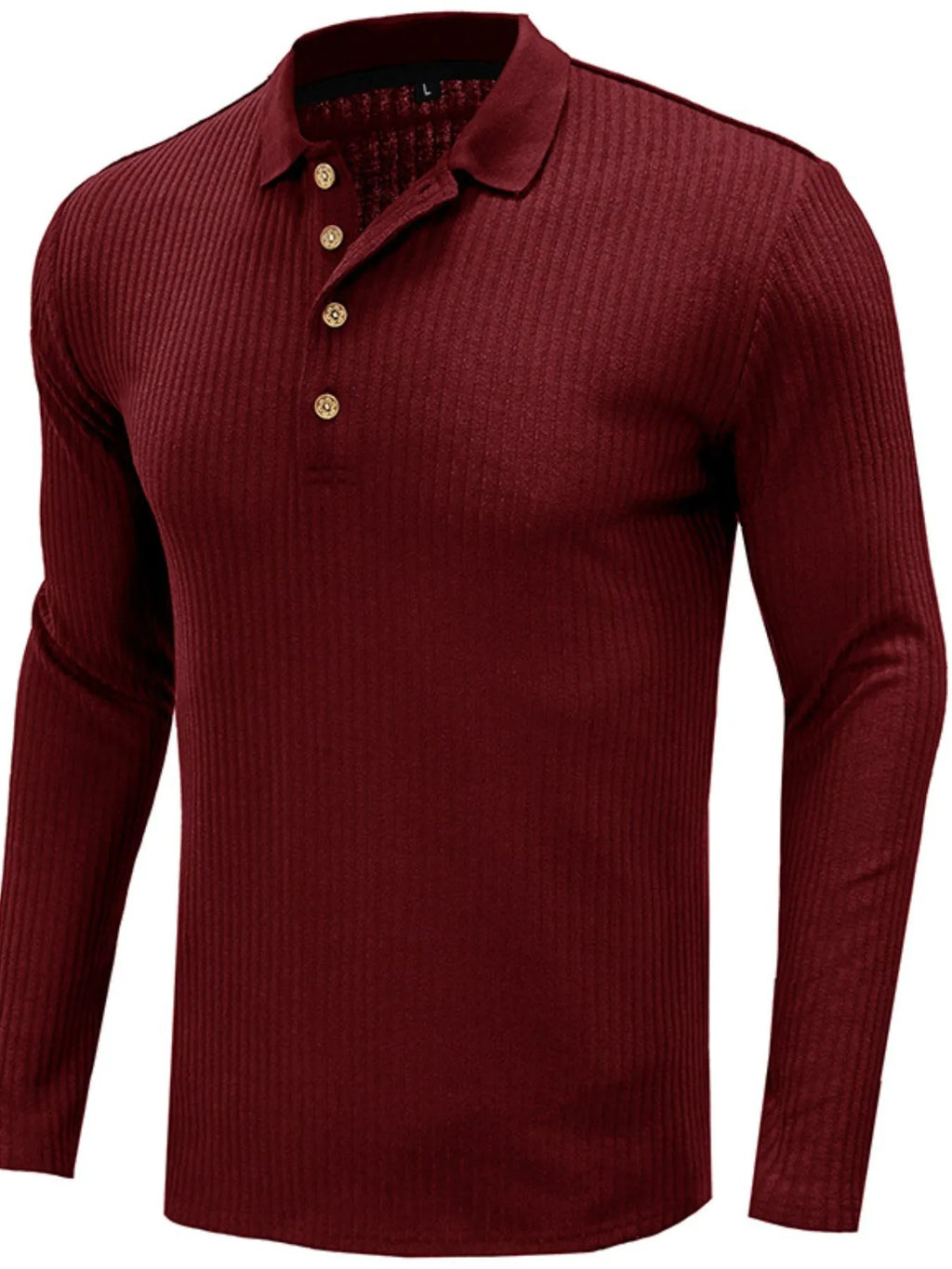 Men's Ribbed Knit Long Sleeve Polo - Men's Polo shirt by Trendsi | Available at Handbags Specialist Headquarter