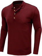 Men's Ribbed Knit Long Sleeve Polo - Men's Polo shirt by Trendsi | Available at Handbags Specialist Headquarter