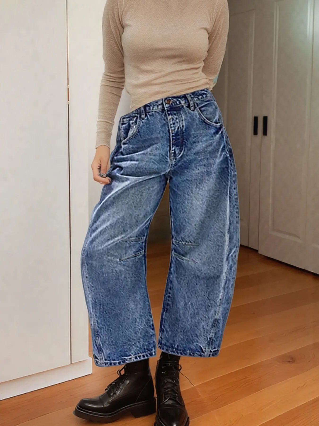 Wide Leg Relaxed Fit Jeans - Women / Jeans & Denim by Trendsi | Available at Handbags Specialist Headquarter