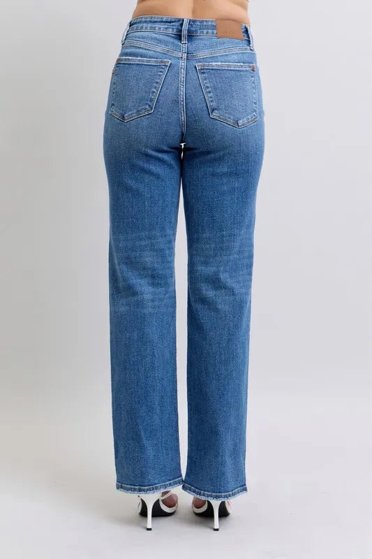 Judy Blue Full Size High Waist V-Front Vintage Wash Straight Jeans Plus Size - Women / Jeans & Denim by Trendsi | Available at Handbags Specialist Headquarter