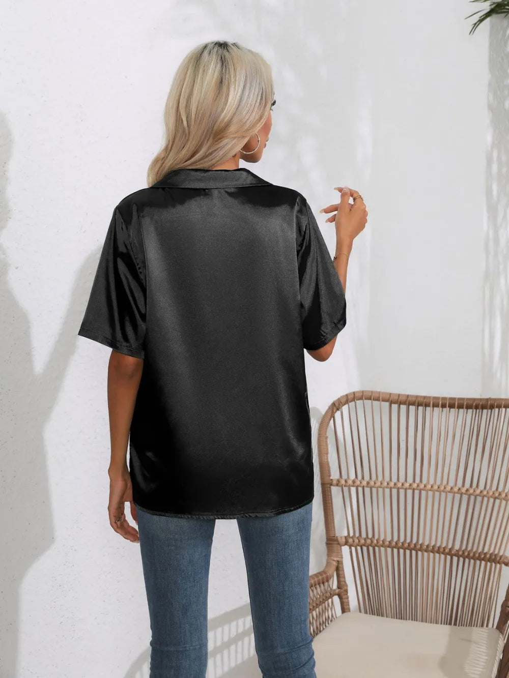 Button Down Short Sleeve Shirt - Women's Down Shirt Tops by Trendsi | Available at Handbags Specialist Headquarter