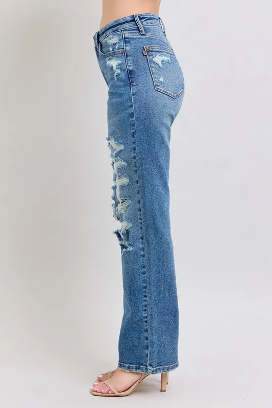 Judy Blue Full Size High Waist Heavy Destroy Straight Jeans Plus Size - Women / Jeans & Denim by Trendsi | Available at Handbags Specialist Headquarter