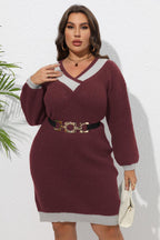 Plus Size Long Sleeve Sweater Dress - Dresses by Trendsi | Available at Handbags Specialist Headquarter