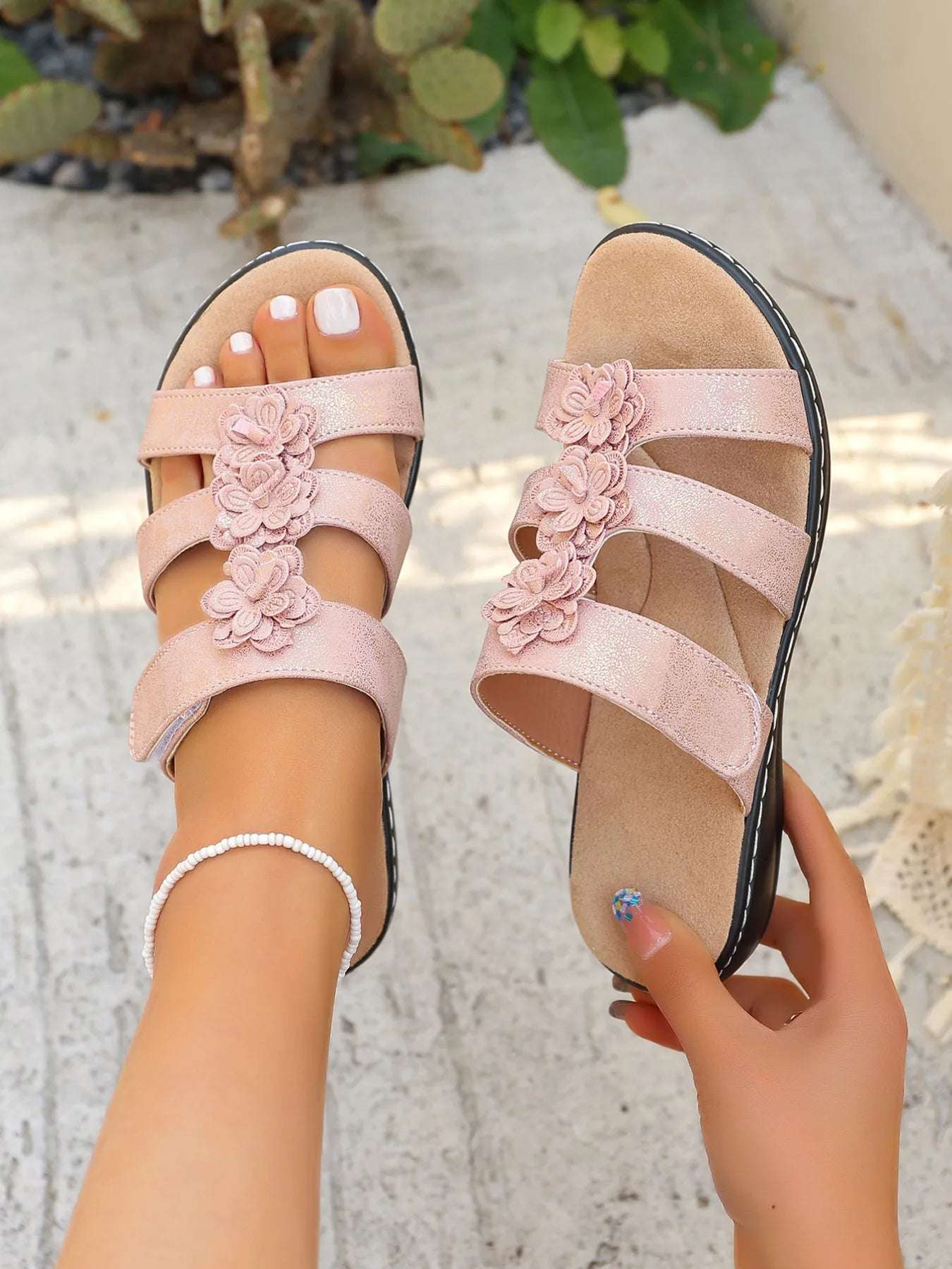 Flower Multi-Strap Flat Sandals - Women Sandals by Trendsi | Available at Handbags Specialist Headquarter