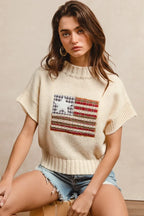BiBi American Flag Patchwork Drop Shoulder Sweater - Tops by Trendsi | Available at Handbags Specialist Headquarter