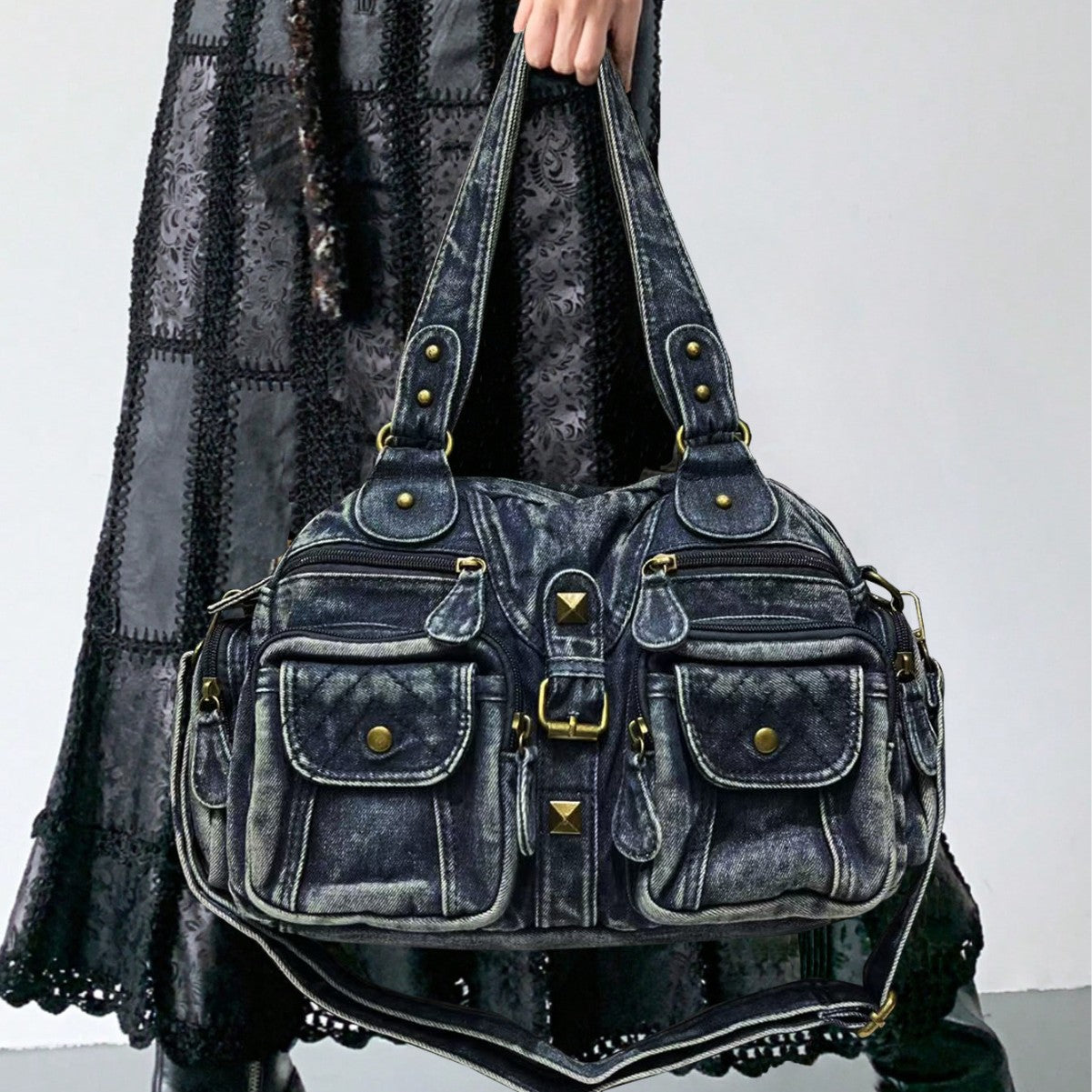 Women's Multi-pocket Distressed Vintage Crossbody Bag