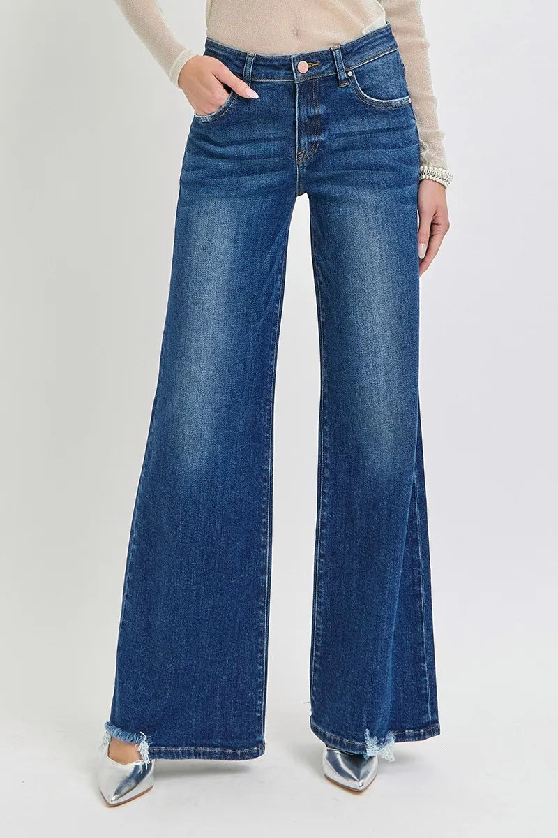 RISEN Full Size Mid Rise Wide Jeans Plus Size - Women / Jeans & Denim by Trendsi | Available at Handbags Specialist Headquarter