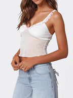Ruffle Trim Swiss Dot Cami Top - Tops by Trendsi | Available at Handbags Specialist Headquarter