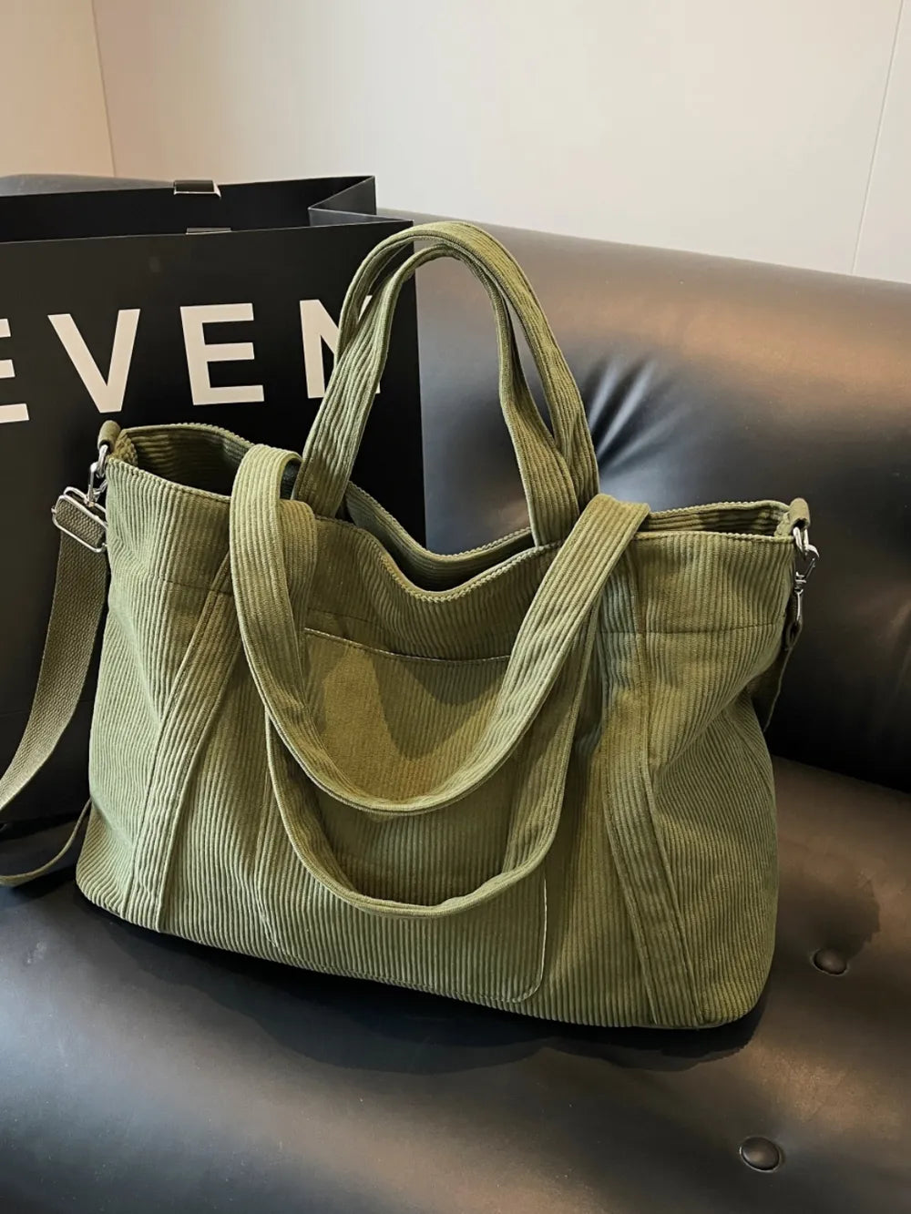 Corduroy Solid Large Tote Bag - Tote Bag by Trendsi | Available at Handbags Specialist Headquarter