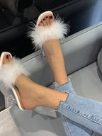 Fluffy Strap Block Heel Sandals - Women Sandals by Trendsi | Available at Handbags Specialist Headquarter