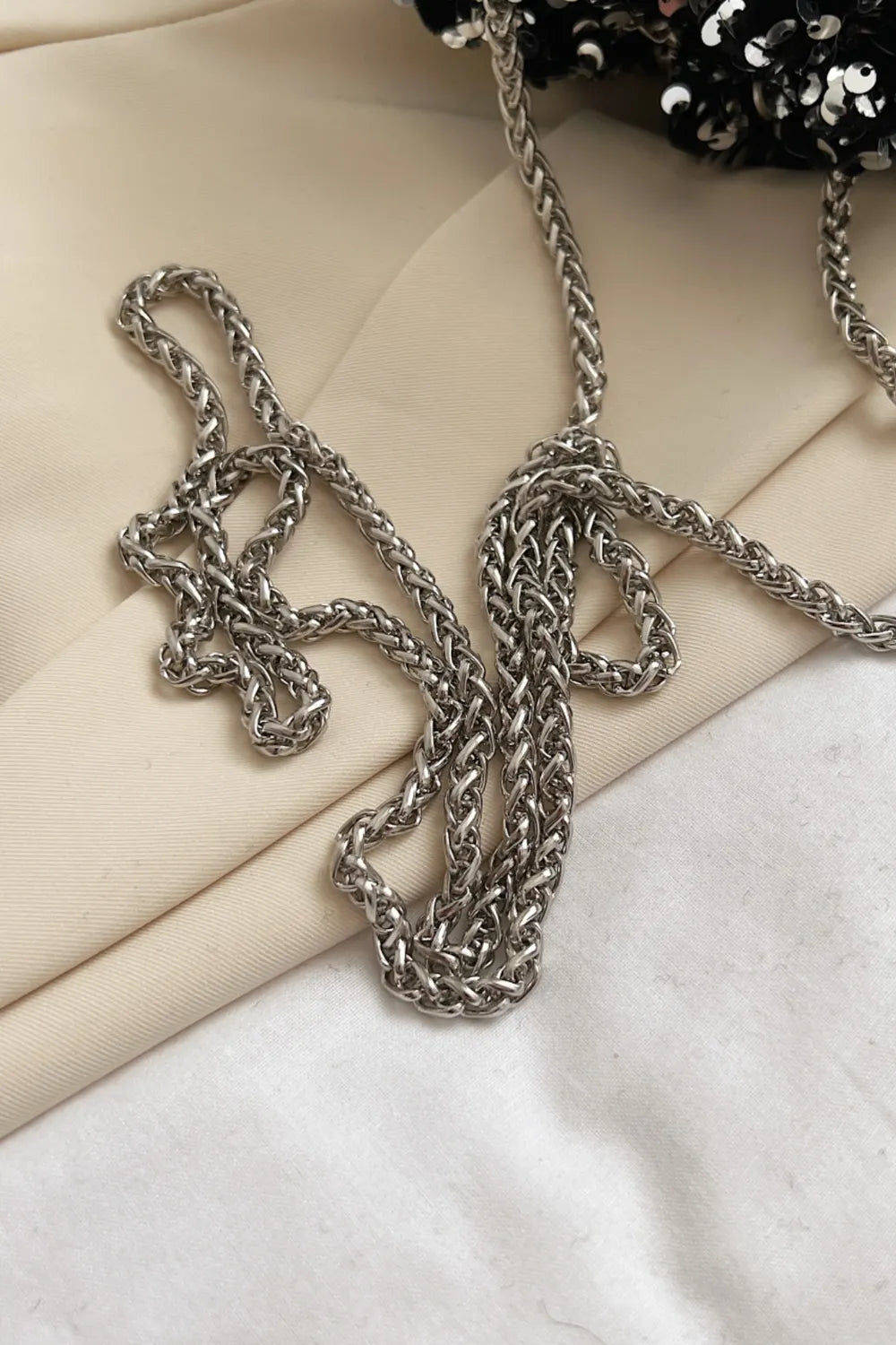 Sequin Chain Drawstring Bucket Bag - Crossbody Bag by Trendsi | Available at Handbags Specialist Headquarter