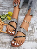Rhinestone Toe Loop Flats Sandals - Women Sandals by Trendsi | Available at Handbags Specialist Headquarter