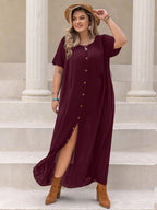 Plus Size Round Neck Half Sleeve Dress - Dresses by Trendsi | Available at Handbags Specialist Headquarter