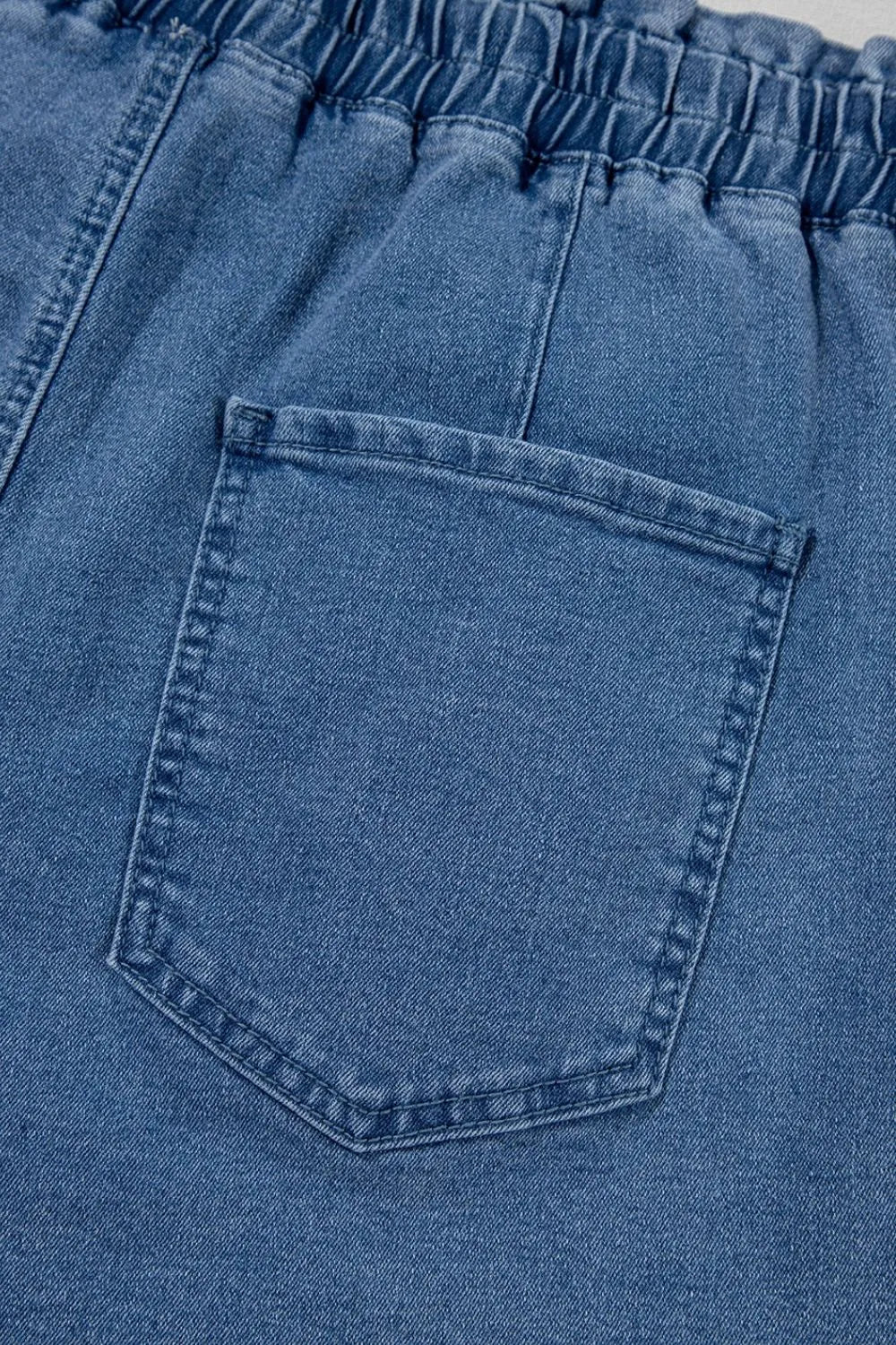 Drawstring High Waist Denim Shorts with Pockets - Women / Jeans & Denim by Trendsi | Available at Handbags Specialist Headquarter