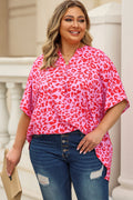 Plus Size Printed Notched Neck Half Sleeve Top - Plus Size Shirts by Trendsi | Available at Handbags Specialist Headquarter