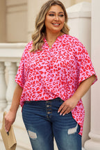 Plus Size Printed Notched Neck Half Sleeve Top - Plus Size Shirts by Trendsi | Available at Handbags Specialist Headquarter