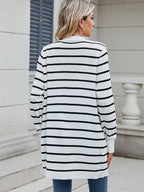 Striped Open Front Cardigan with Relaxed Fit - Tops by Trendsi | Available at Handbags Specialist Headquarter