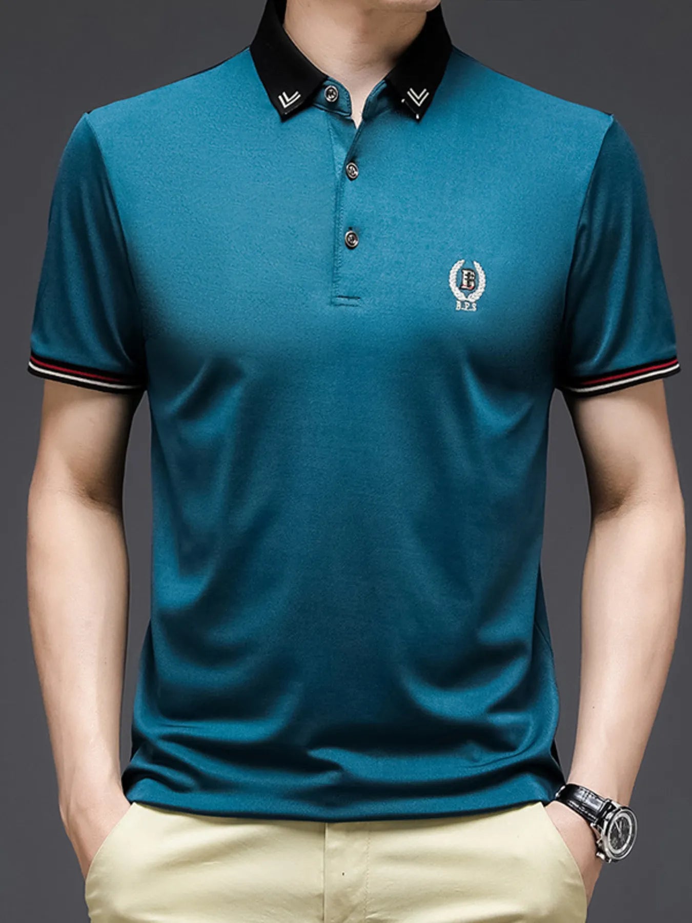 Men's Plus Size Short Sleeve Collar Polo Shirt - Men's Polo shirt by Trendsi | Available at Handbags Specialist Headquarter