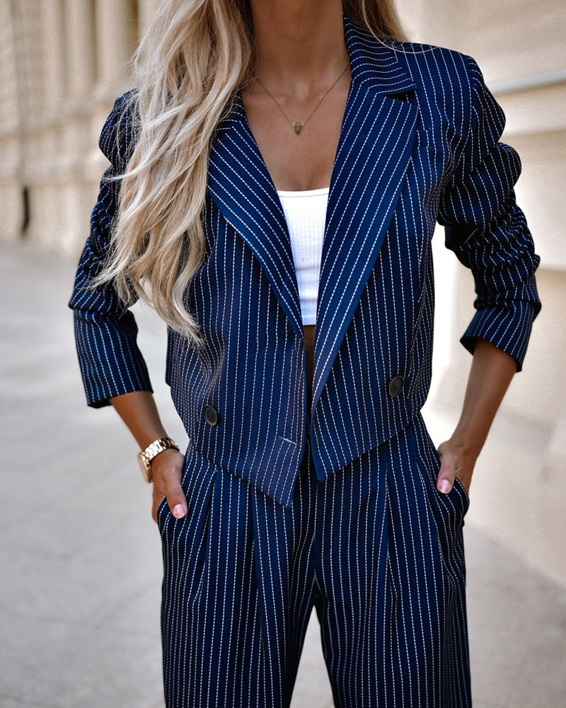Spring Stripes: Women's Cropped Suit Set