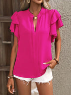 Ruffle Sleeve Notched Blouse - Tops by Trendsi | Available at Handbags Specialist Headquarter