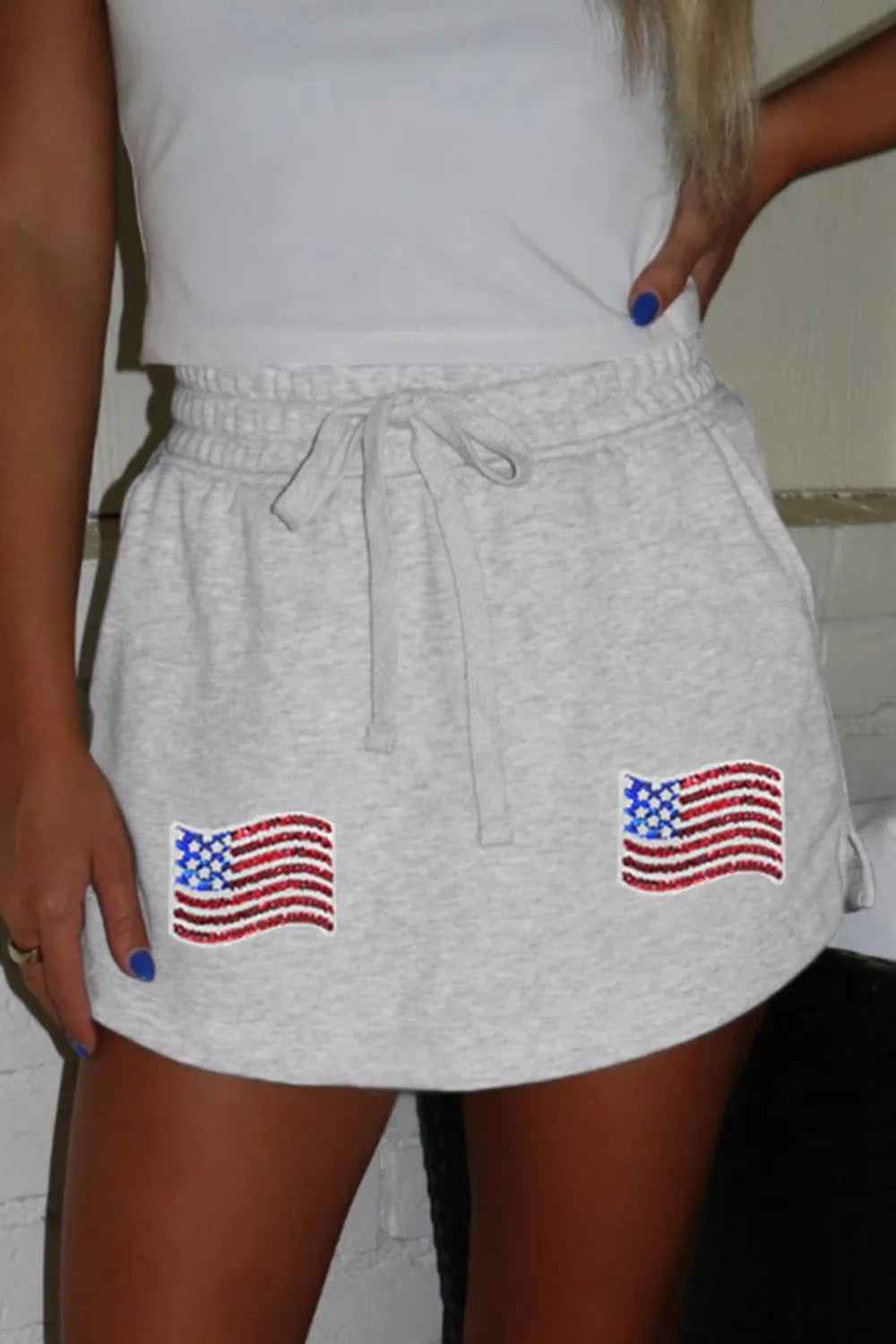 American Flag Embroidered Drawstring Casual Skirt - Skirts by Trendsi | Available at Handbags Specialist Headquarter
