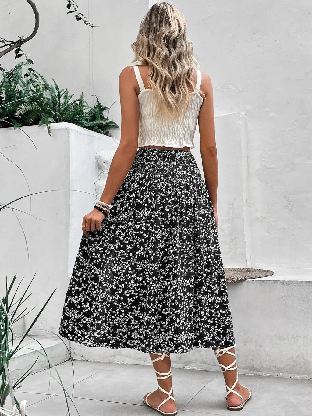 Slit Smocked Printed Skirt - Skirts by Trendsi | Available at Handbags Specialist Headquarter