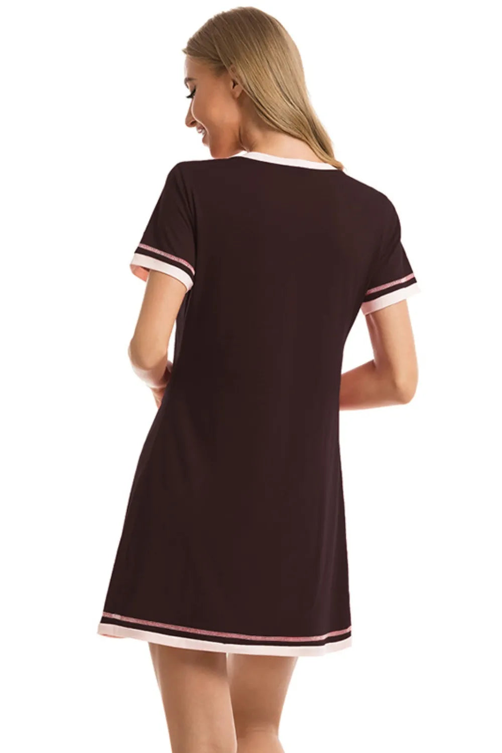 Contrast Trim Short Sleeve Lounge Dress - Sleepwear by Trendsi | Available at Handbags Specialist Headquarter
