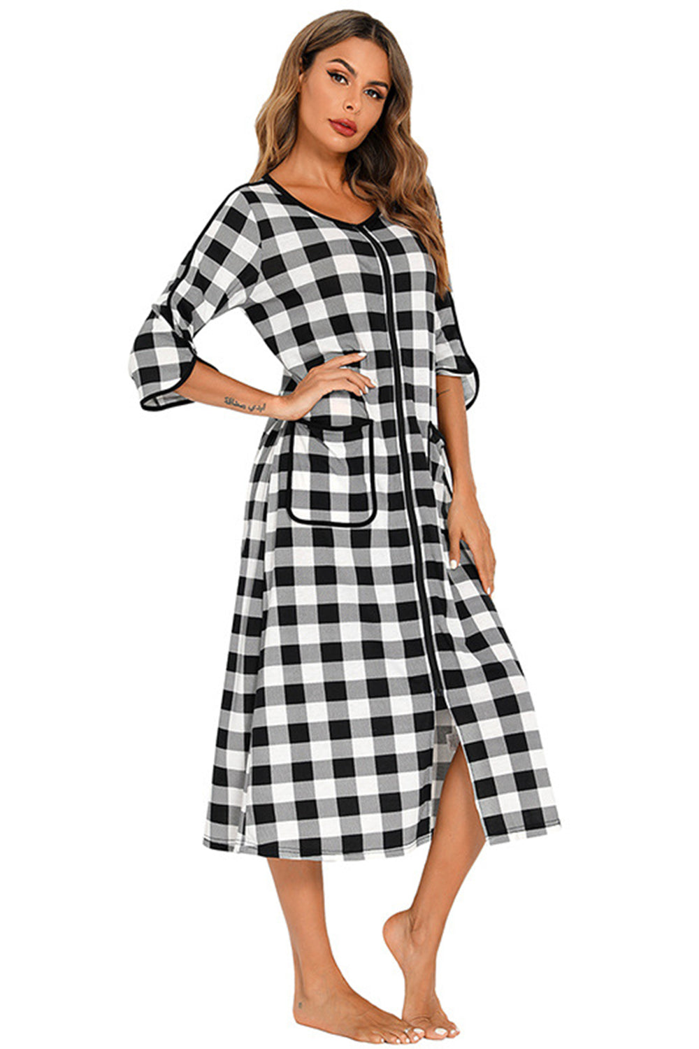 Round Neck Three-Quarter Sleeve Midi Night Dress - Sleepwear by Trendsi | Available at Handbags Specialist Headquarter