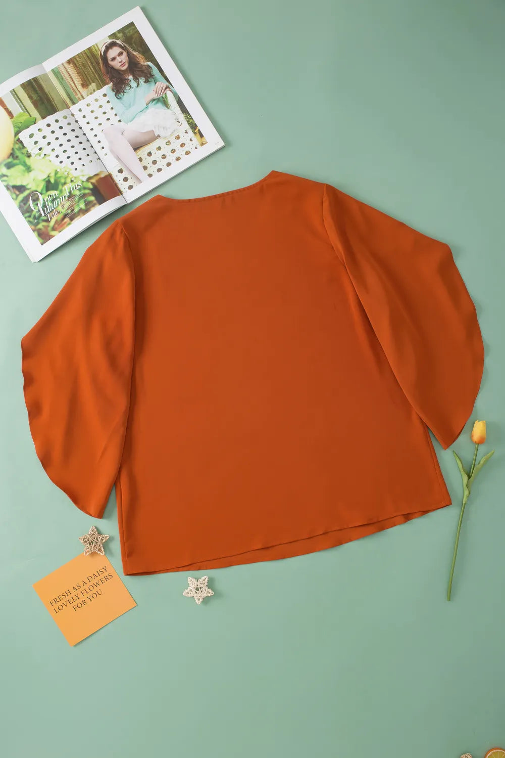 Plus Size V-Neck Petal Sleeve Blouse - Plus Size Shirts by Trendsi | Available at Handbags Specialist Headquarter