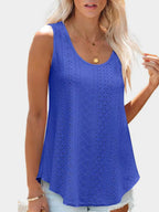 Florira Eyelet Round Neck Tank - Tops by Trendsi | Available at Handbags Specialist Headquarter
