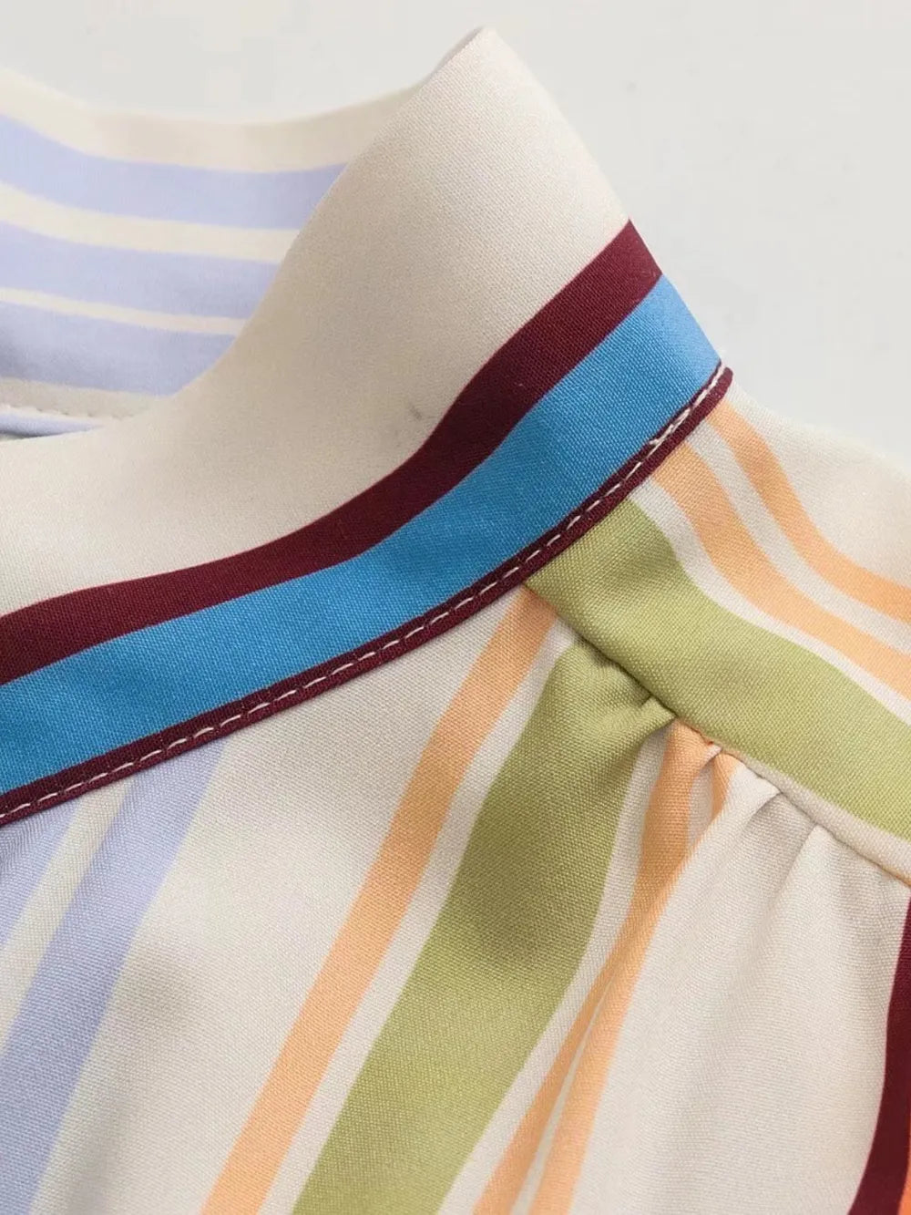 Striped Button Down Lantern Sleeve Shirt - Women's Down Shirt Tops by Trendsi | Available at Handbags Specialist Headquarter