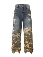 Men's Full Size Distressed Denim Jeans with Camo Patchwork Detailing Plus Size - Women / Jeans & Denim by Trendsi | Available at Handbags Specialist Headquarter