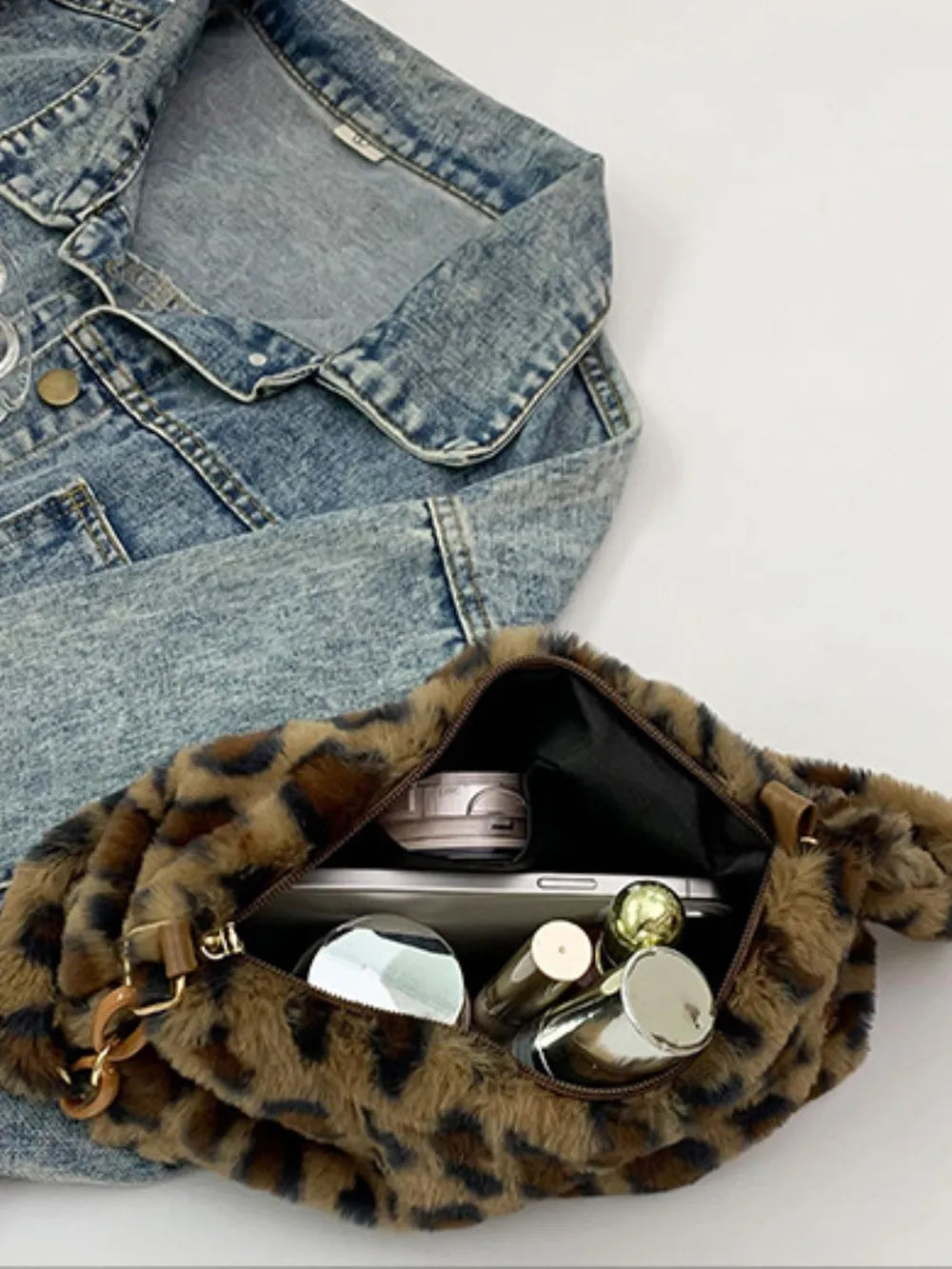 Leopard Fluff Shoulder Bag - Handbags by Trendsi | Available at Handbags Specialist Headquarter