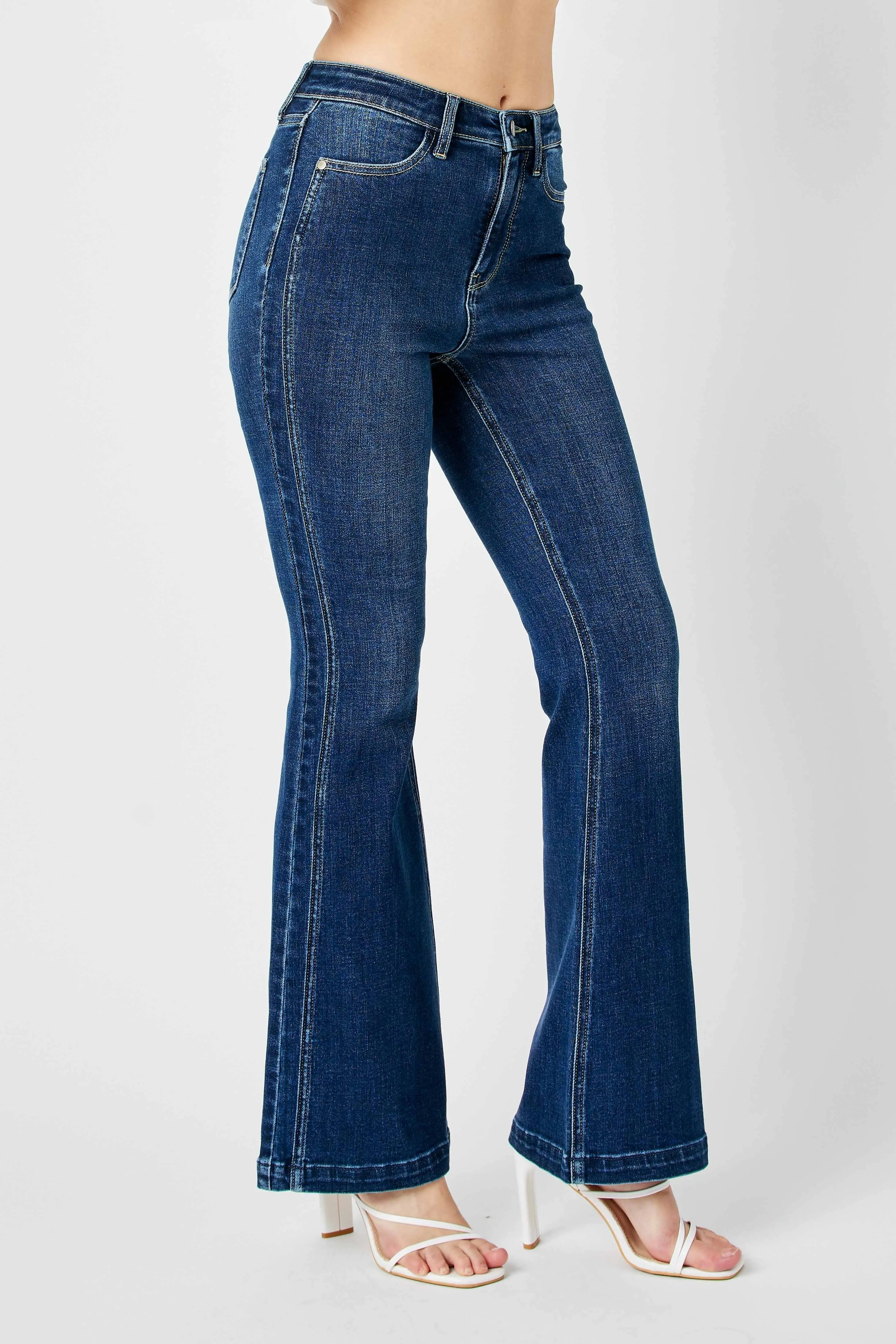 Judy Blue Full Size Hw Angled Side Seam Detail Flare Jeans Plus Size - Women / Jeans & Denim by Trendsi | Available at Handbags Specialist Headquarter