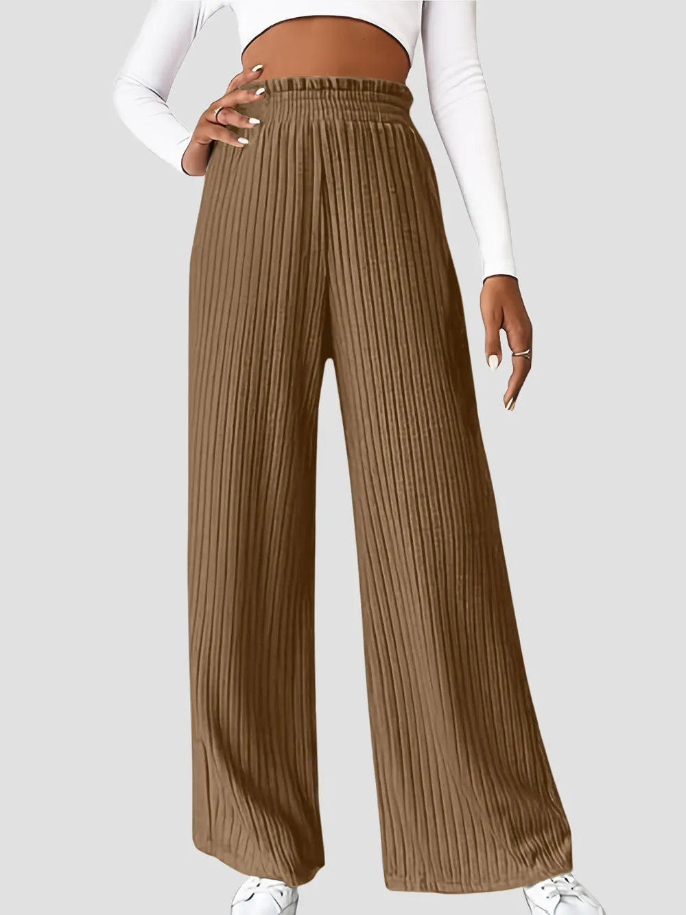 Ribbed High Waist Pants - Women Pants by Trendsi | Available at Handbags Specialist Headquarter