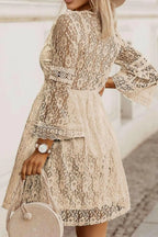 Lace V-Neck Three-Quarter Sleeve Dress - Dresses by Trendsi | Available at Handbags Specialist Headquarter