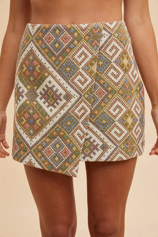 Annie Wear Ethic Woven Jacquard Wrap Mini Skirt - Skirts by Trendsi | Available at Handbags Specialist Headquarter
