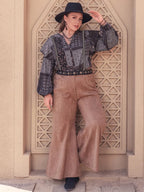 Plus Size Ruffled Printed Notched Long Sleeve Blouse - Plus Size Shirts by Trendsi | Available at Handbags Specialist Headquarter