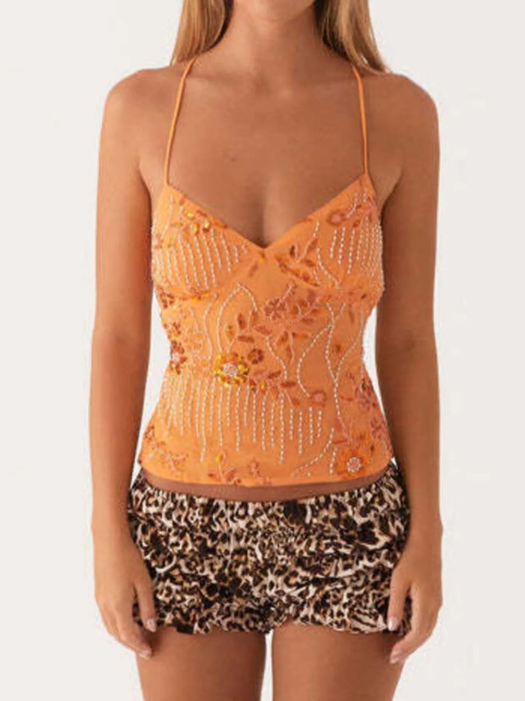 Crisscross Back V-Neck Cami - Tops by Trendsi | Available at Handbags Specialist Headquarter