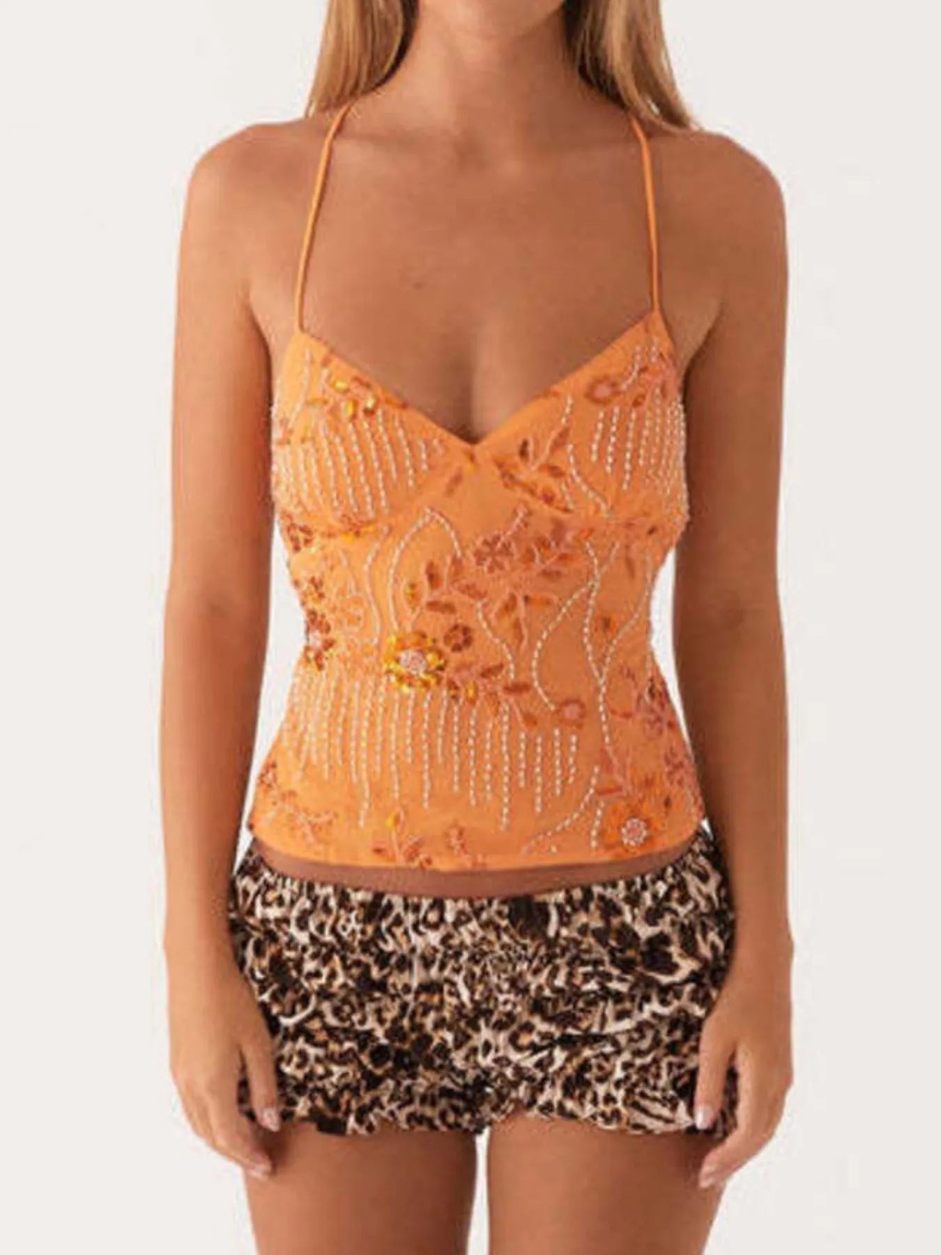 Crisscross Back V-Neck Cami - Tops by Trendsi | Available at Handbags Specialist Headquarter