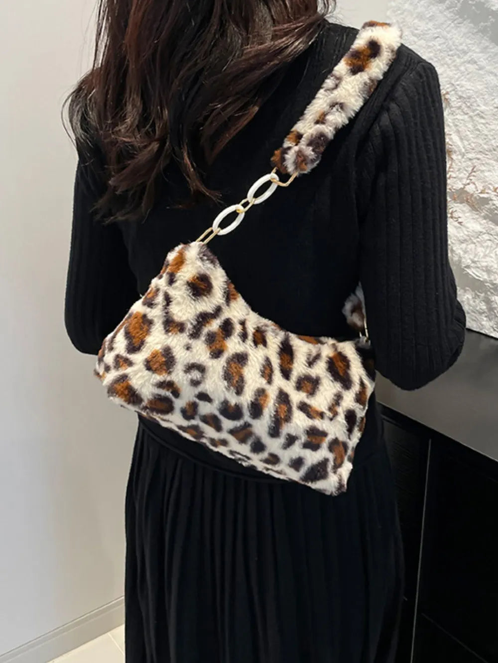 Leopard Fluff Shoulder Bag - Handbags by Trendsi | Available at Handbags Specialist Headquarter