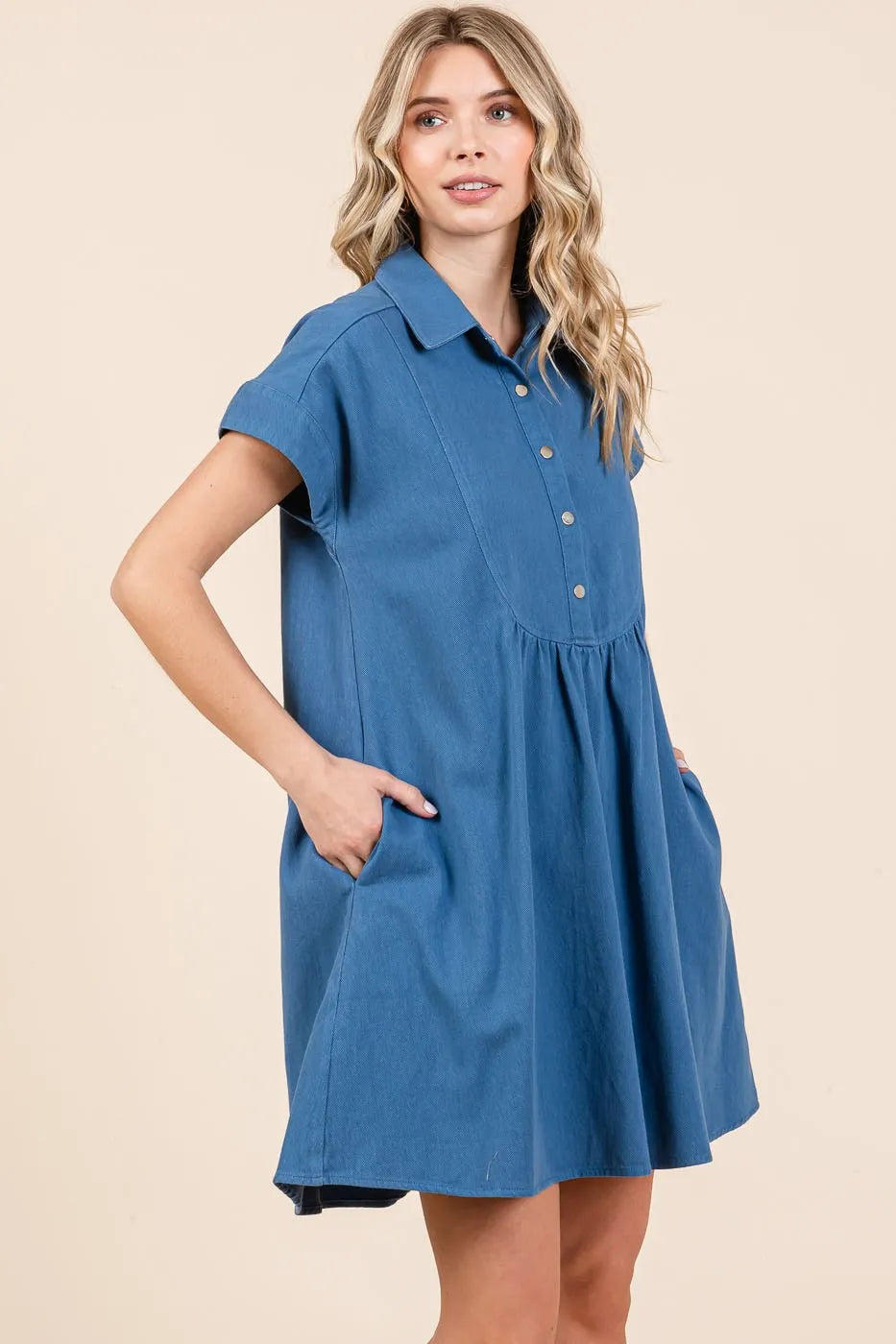 Mittoshop Twill Short Sleeve Collared Mini Dress - Women / Jeans & Denim by Trendsi | Available at Handbags Specialist Headquarter
