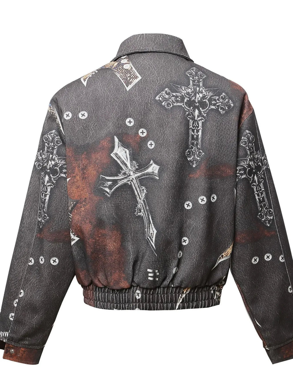 Men's Gothic Cross Print Distressed Denim Jacket - Men's jackets by Trendsi | Available at Handbags Specialist Headquarter