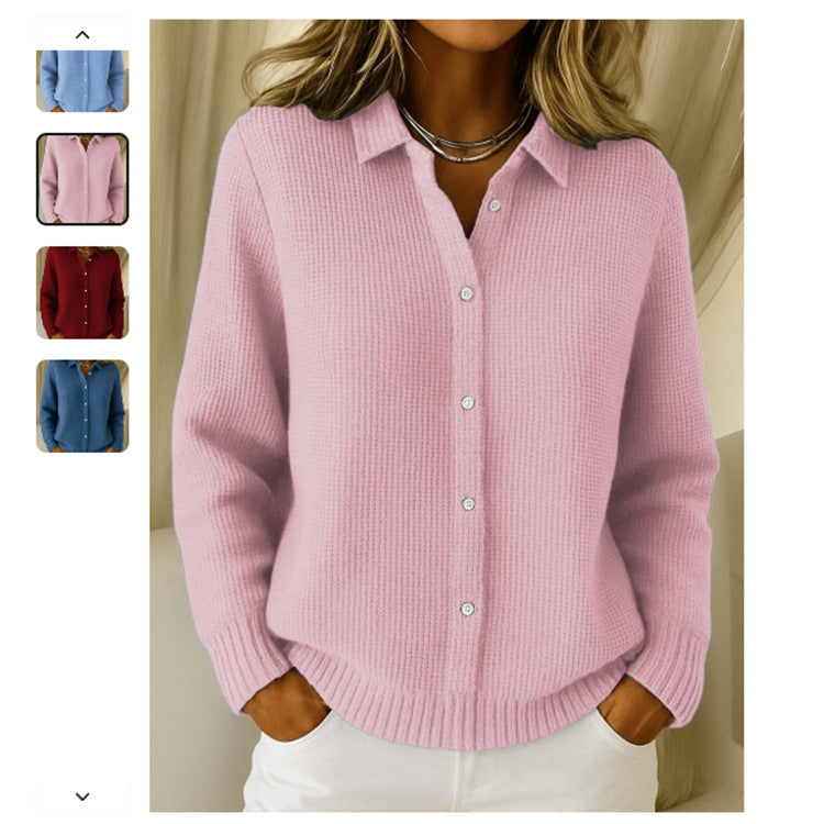 LuxeKnits: Women's Cozy Lapel Sweater