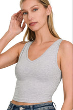 Zenana Cotton V-neck Cropped Cami Top - Tops by Trendsi | Available at Handbags Specialist Headquarter