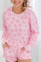 Heart Print Long Sleeve Top and Shorts Lounge Set - Sleepwear by Trendsi | Available at Handbags Specialist Headquarter