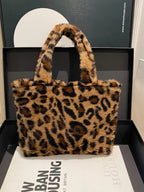 Leopard Fluff Handbag with Zip - handbags by Trendsi | Available at Handbags Specialist Headquarter