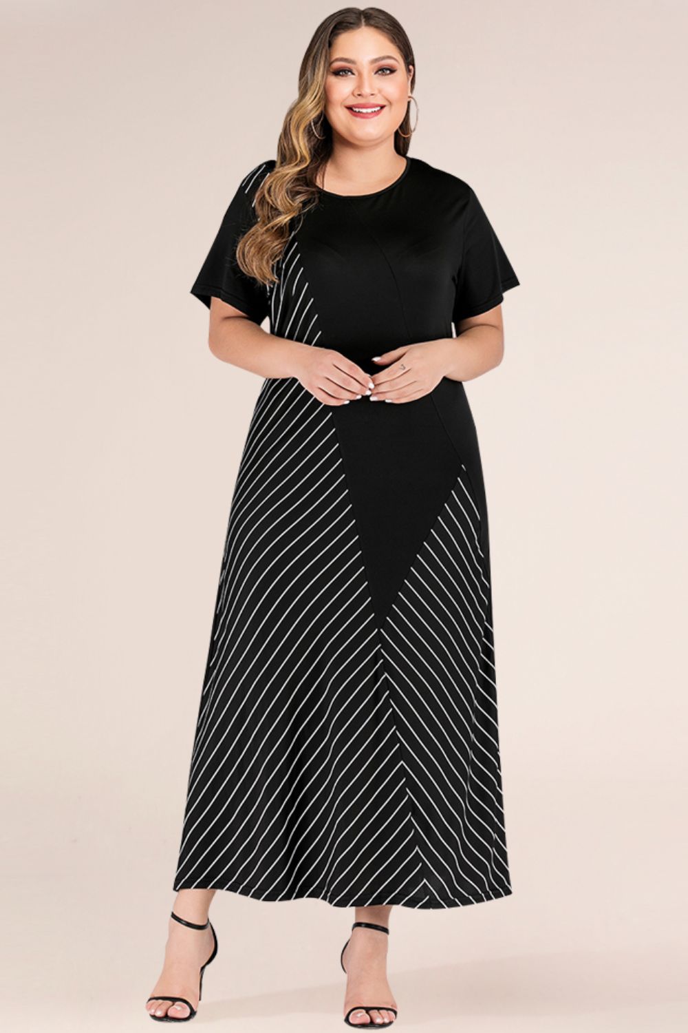 Plus Size Striped Color Block Tee Dress - Dresses by Trendsi | Available at Handbags Specialist Headquarter